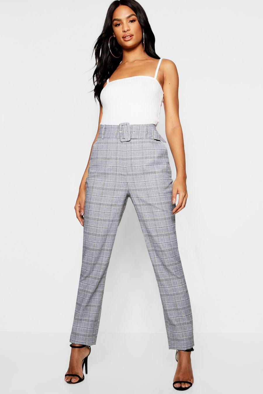 Tall Check High Waisted Belted Pants image number 1