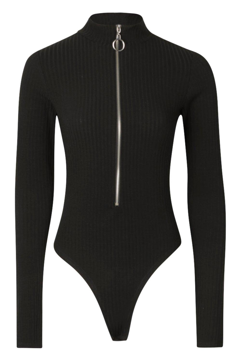 black zip body suit