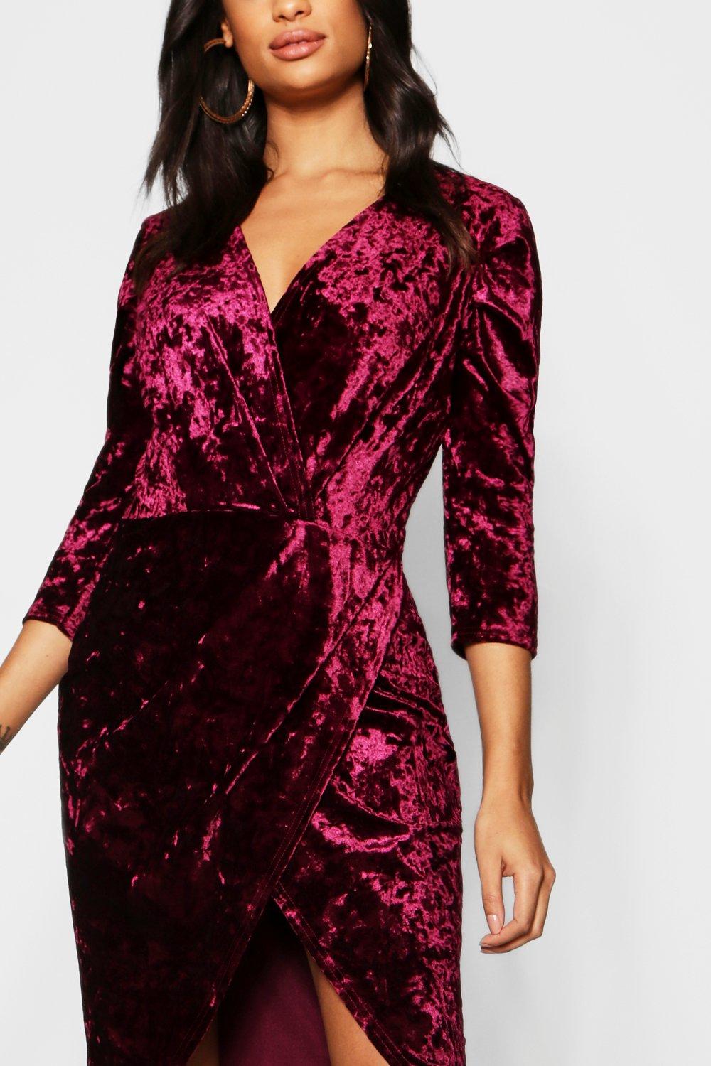 Crushed velvet cheap wrap dress