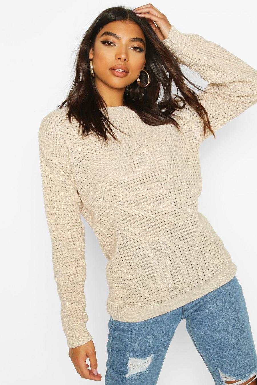 Stone Tall Basic Waffle Knitted Jumper image number 1