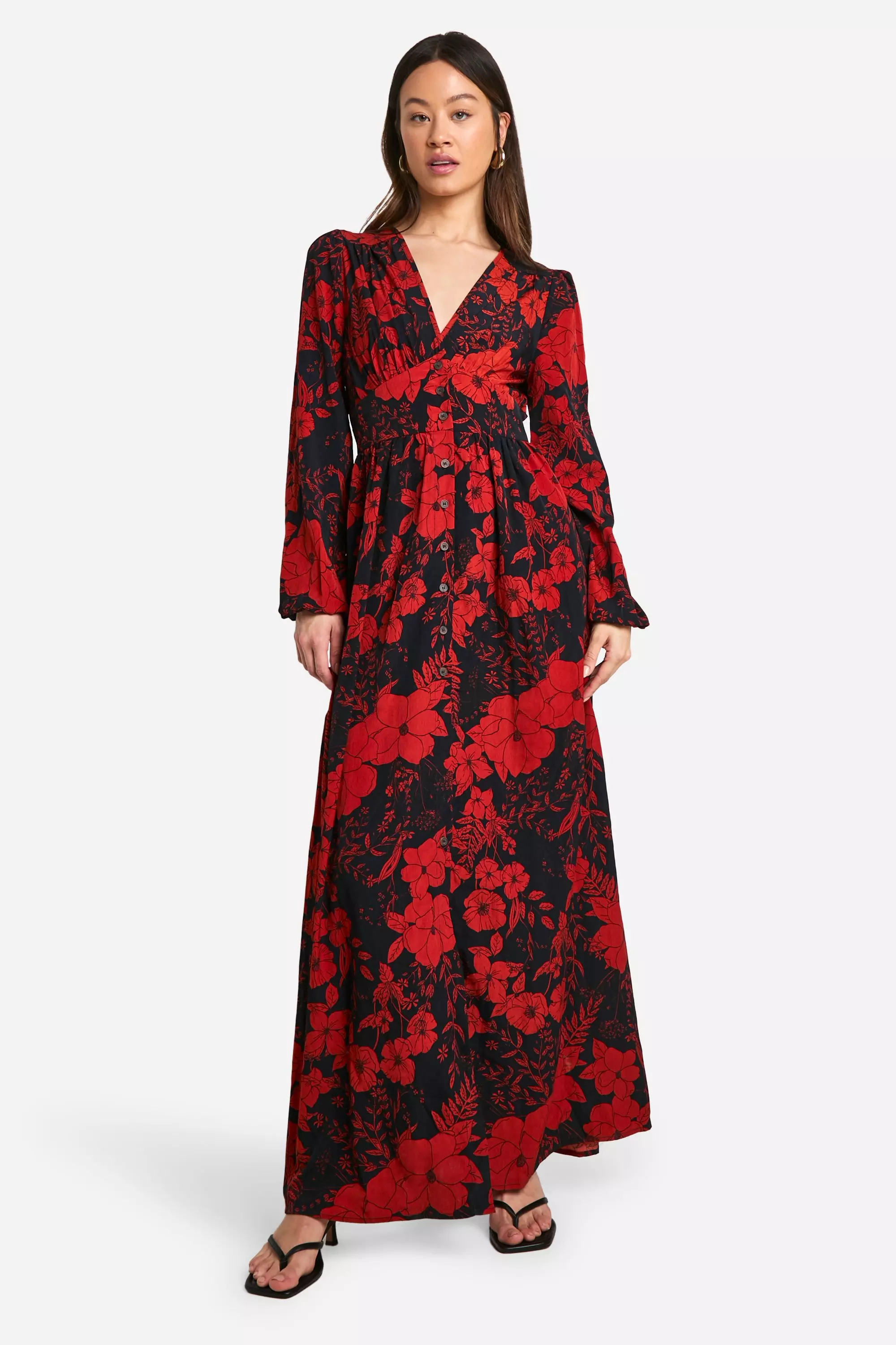 Navy Tall Floral Print Button Through Plunge Maxi alternative image