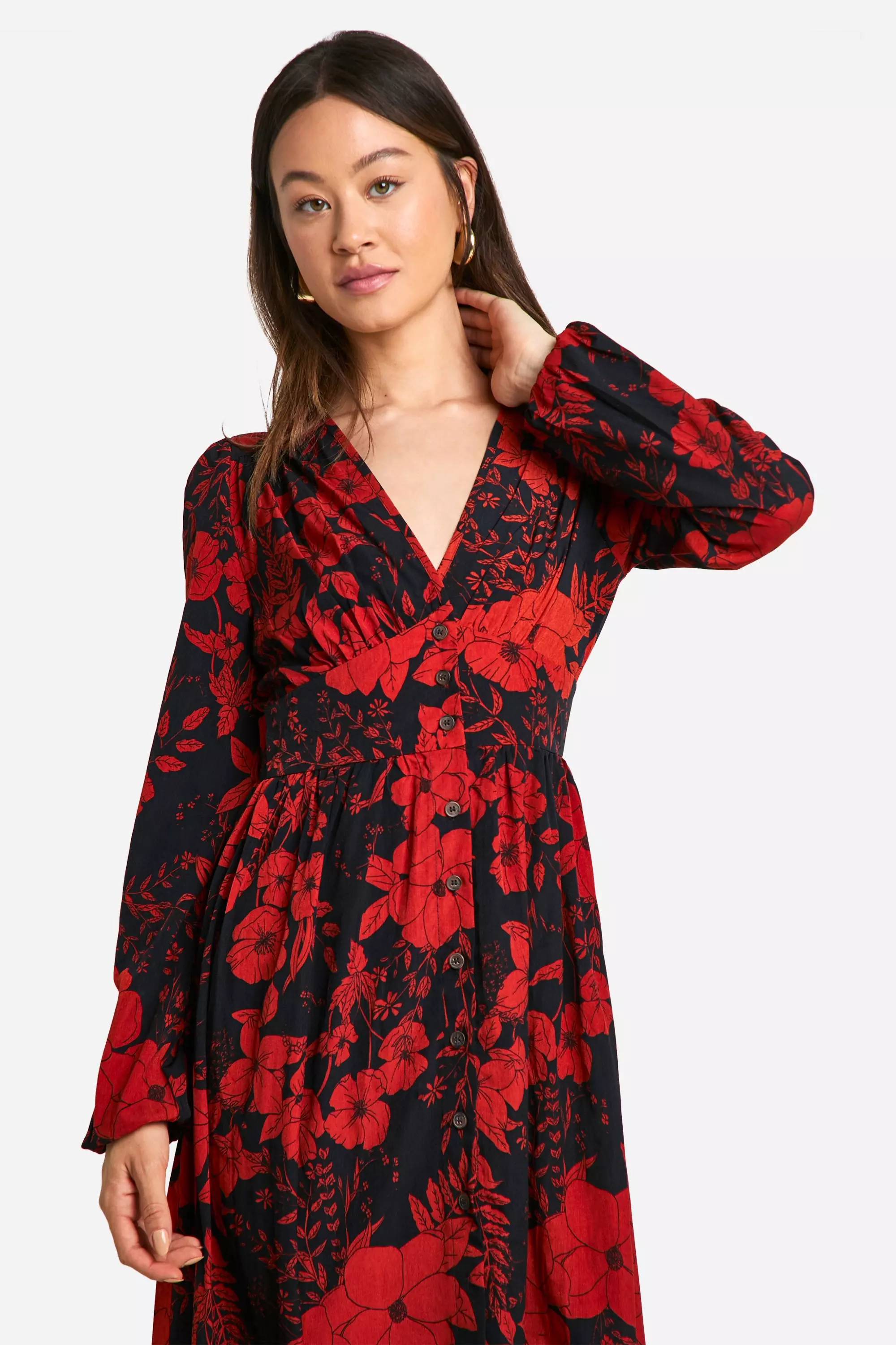 Navy Tall Floral Print Button Through Plunge Maxi alternative image