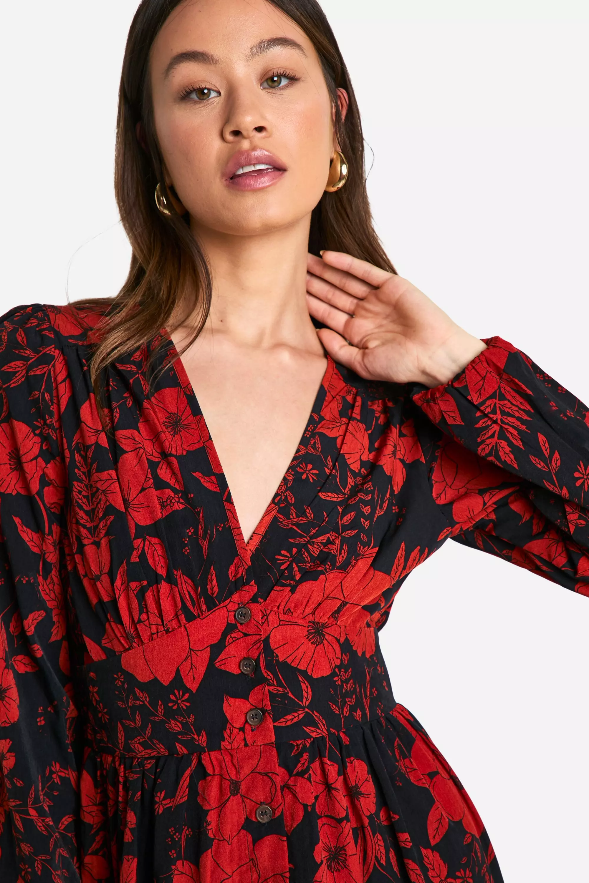 Navy Tall Floral Print Button Through Plunge Maxi alternative image