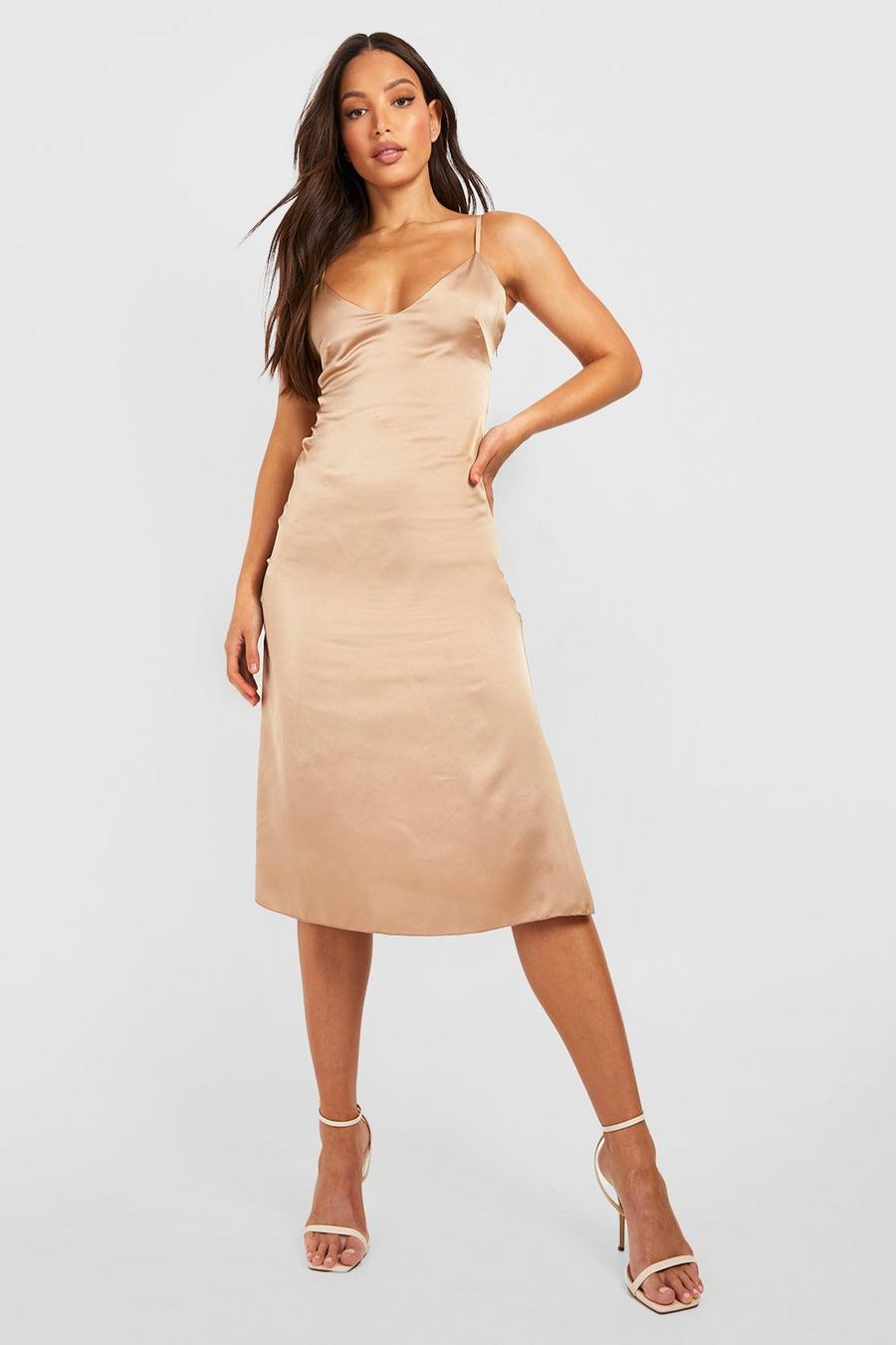 Taupe Tall Satin Shift Dress image number 1