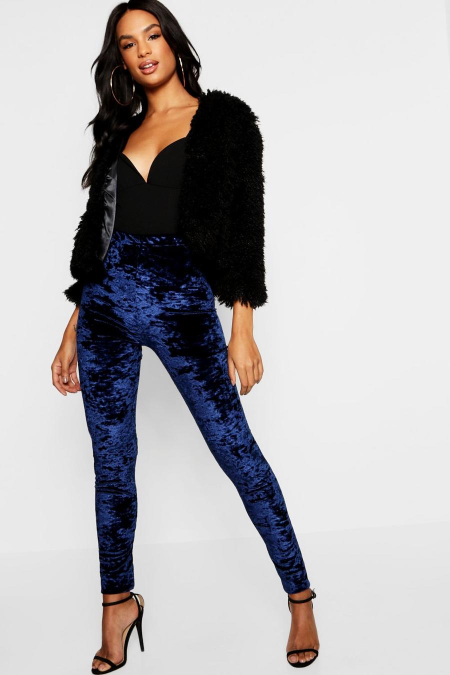 Navy Tall Crushed Velvet Leggings image number 1