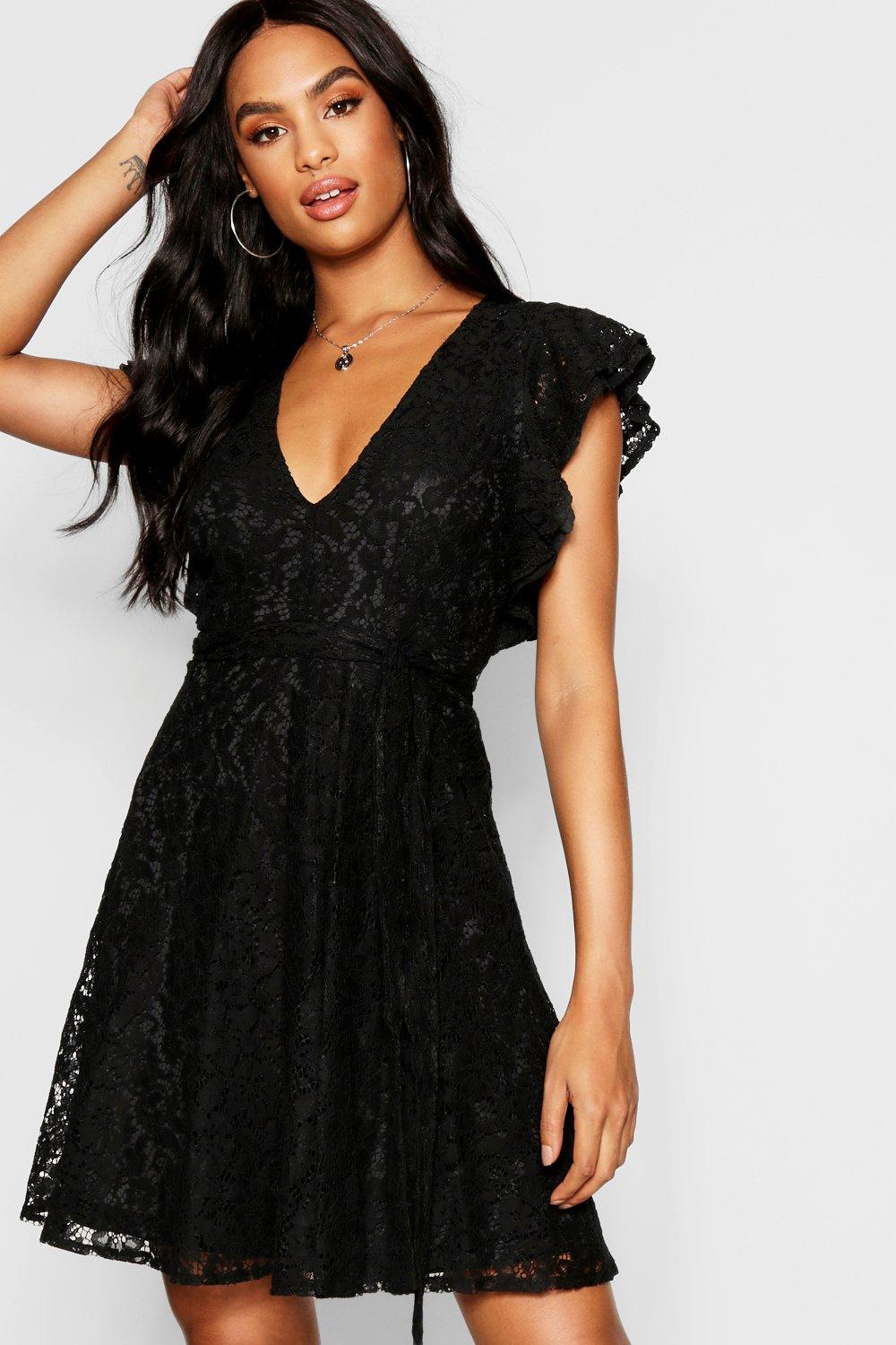 boohoo black lace skater dress