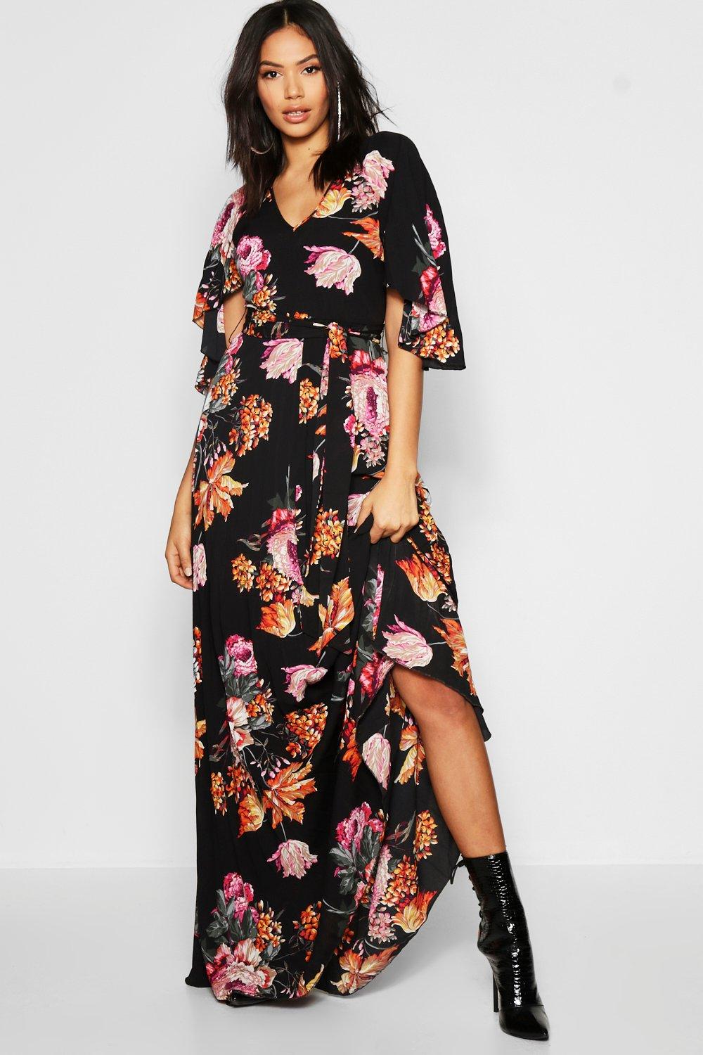 pleated floral maxi dress