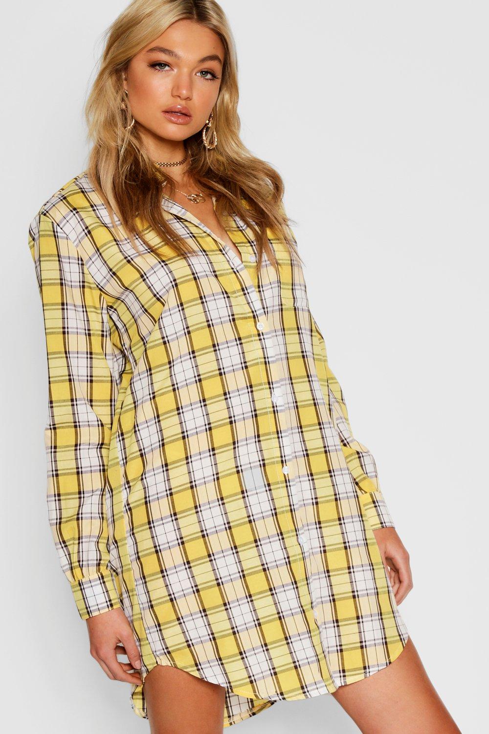 yellow check shirt dress