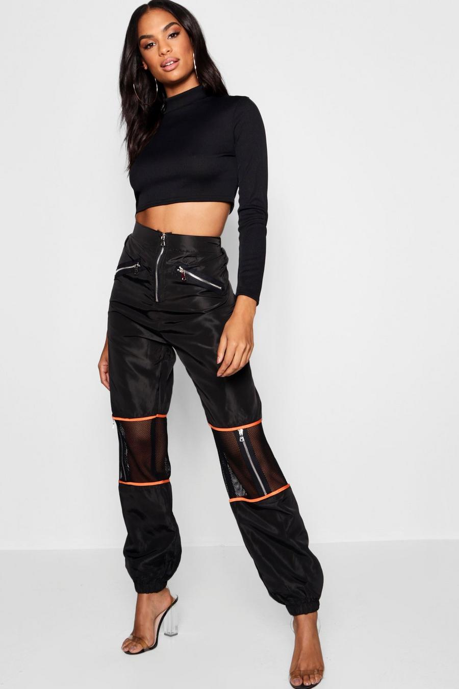 Black Tall Mesh Detail Cargo Trousers image number 1