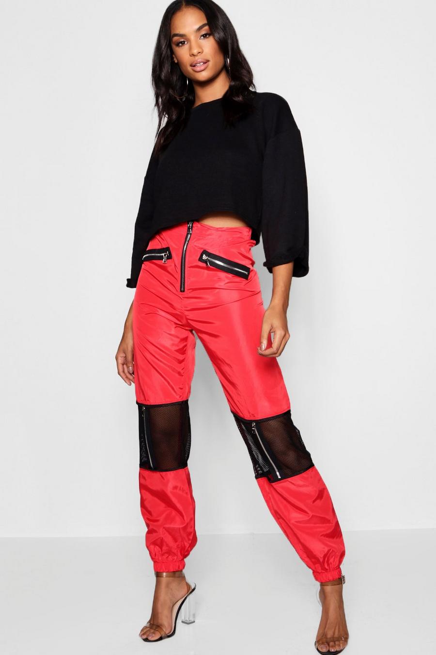 Red Tall Mesh Detail Cargo Pants image number 1