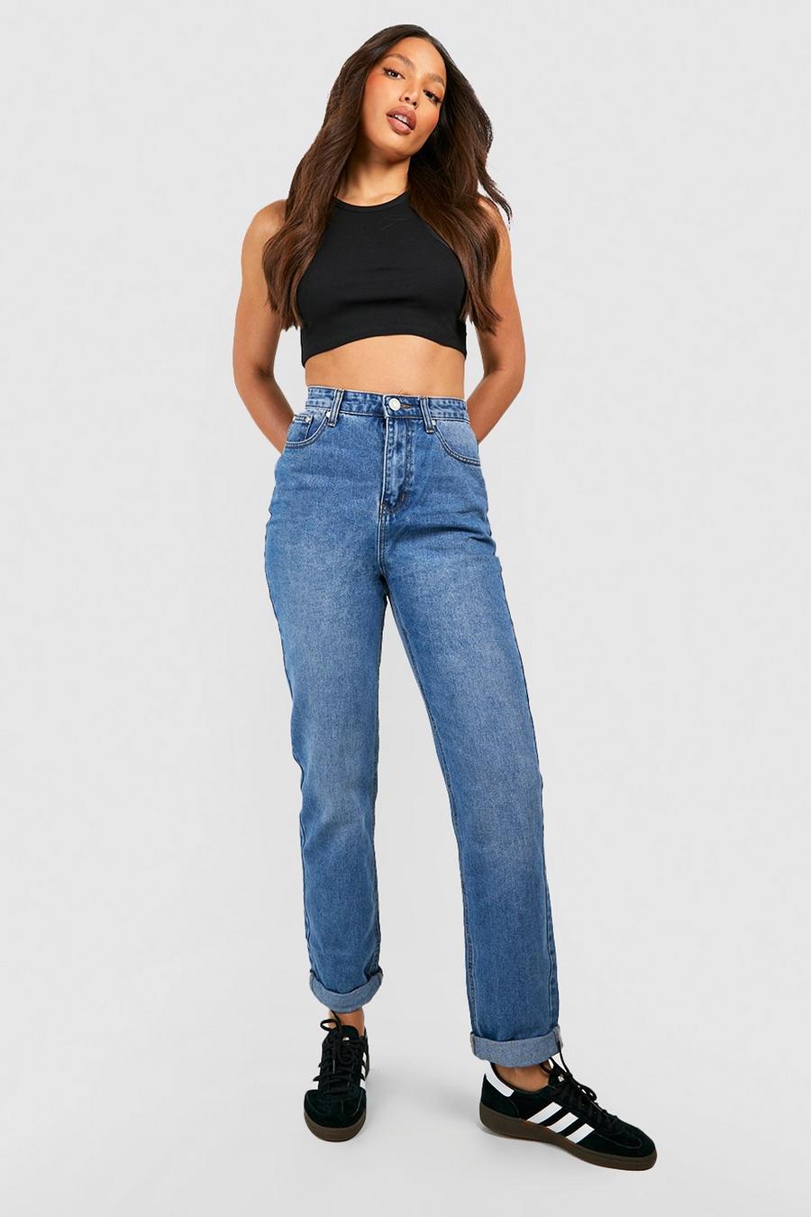 Mid blue Tall Mom jeans med uppvikta ben image number 1