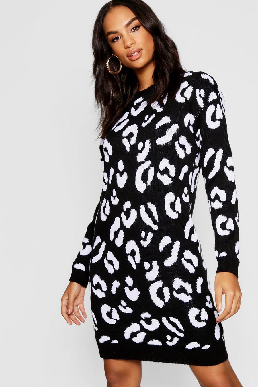Black Tall Leopard Print Jumper Dress image number 1