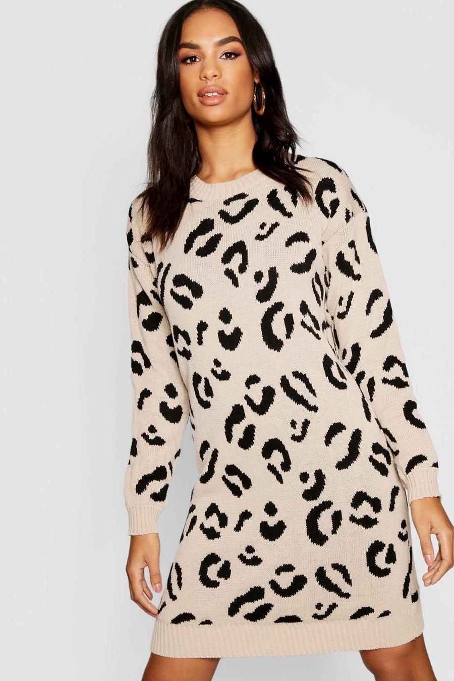 Stone Tall Leopard Print Sweater Dress image number 1