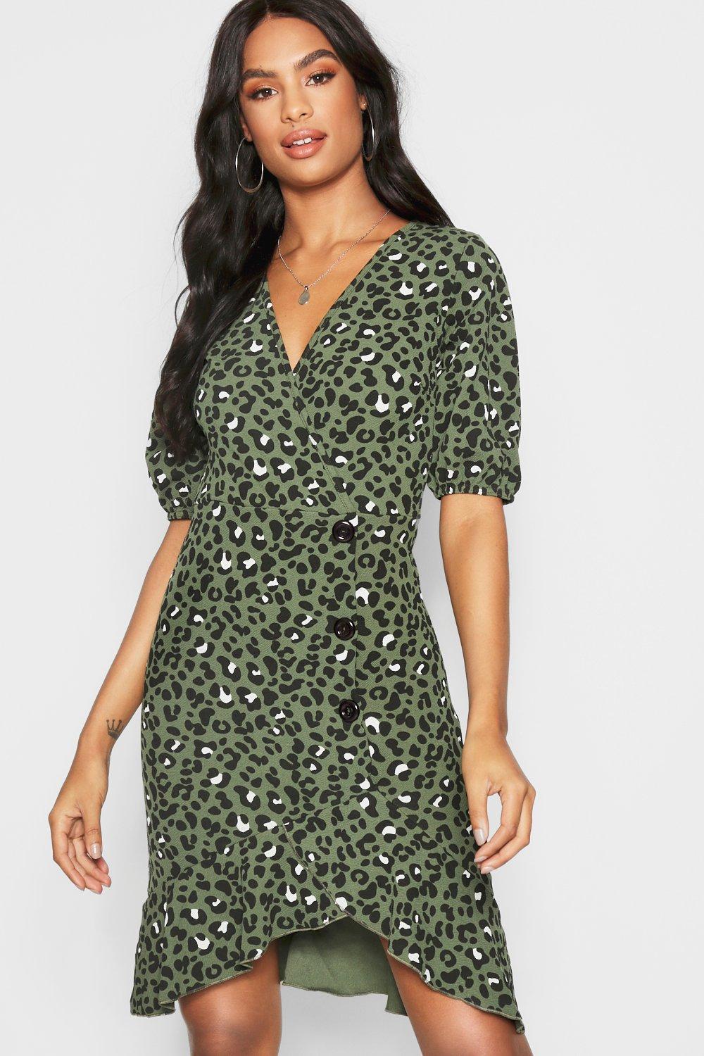 khaki animal print dress