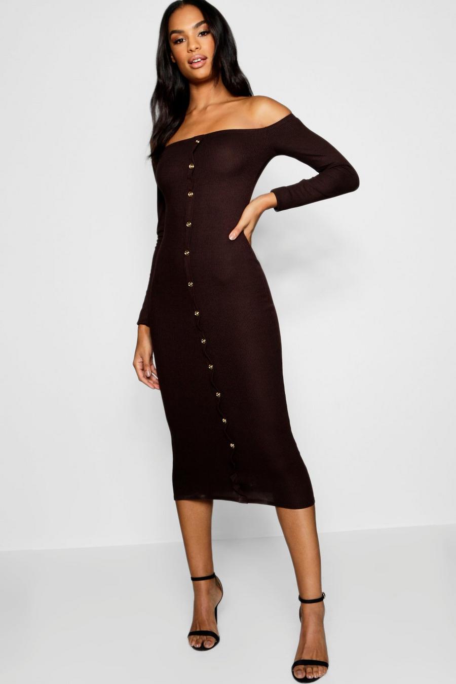 Tall Gold Button Rib Knit Dress image number 1