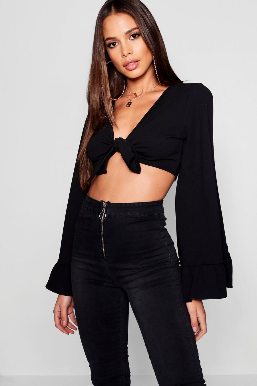 Tall Ruffle Sleeve Tie Front Crop image number 1