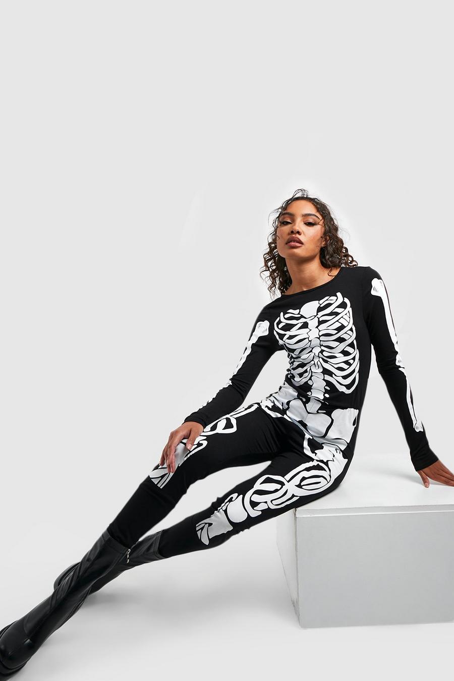 Tall Halloween-Jumpsuit mit Skelett-Print, Schwarz image number 1