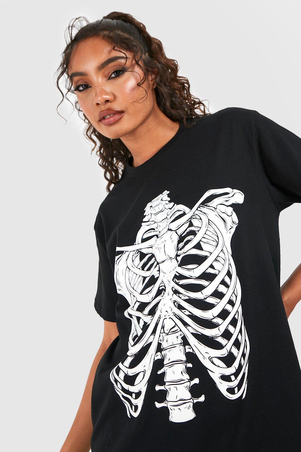 Tall T shirt imprim squelette Halloween boohoo