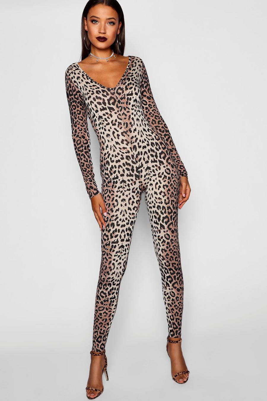 Lange Halloween-Catsuit in Leoparden-Print, Leopard image number 1