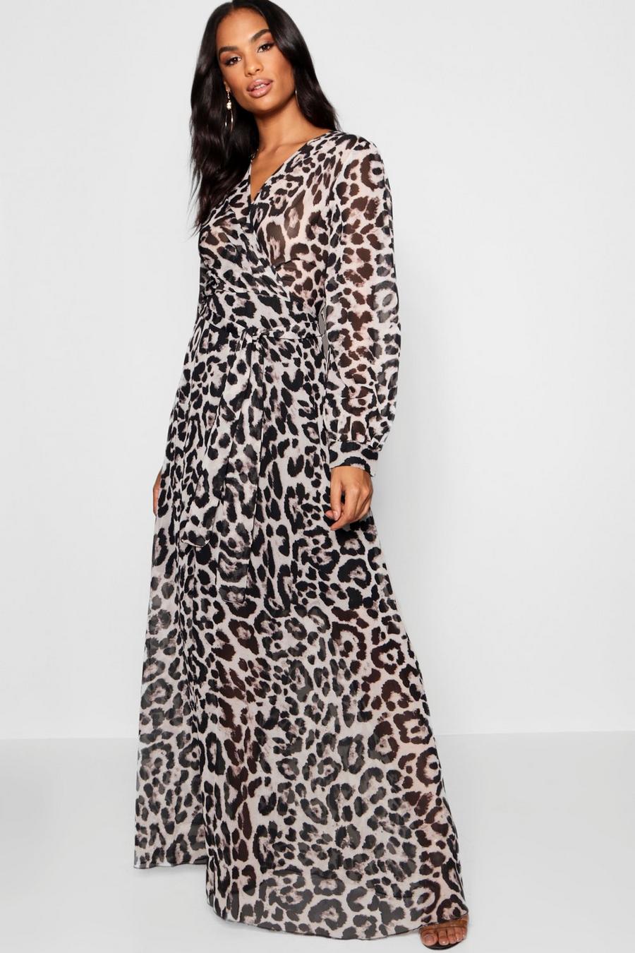 Vestido largo con estampado de leopardo transparente Tall, Gris image number 1