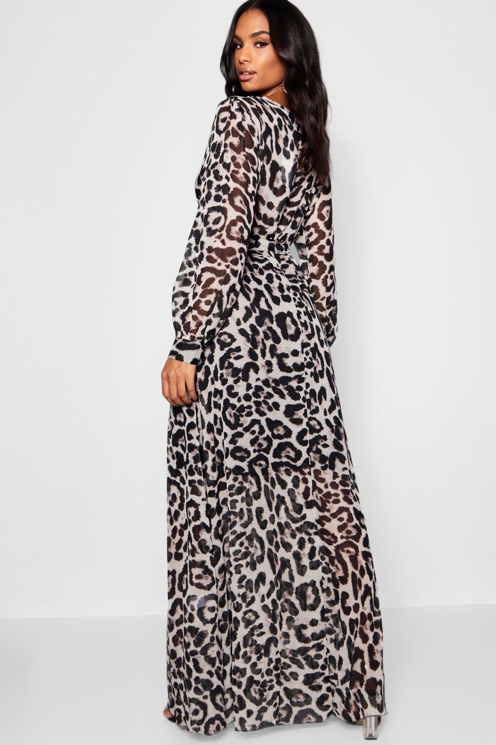 Sheer leopard maxi dress deals