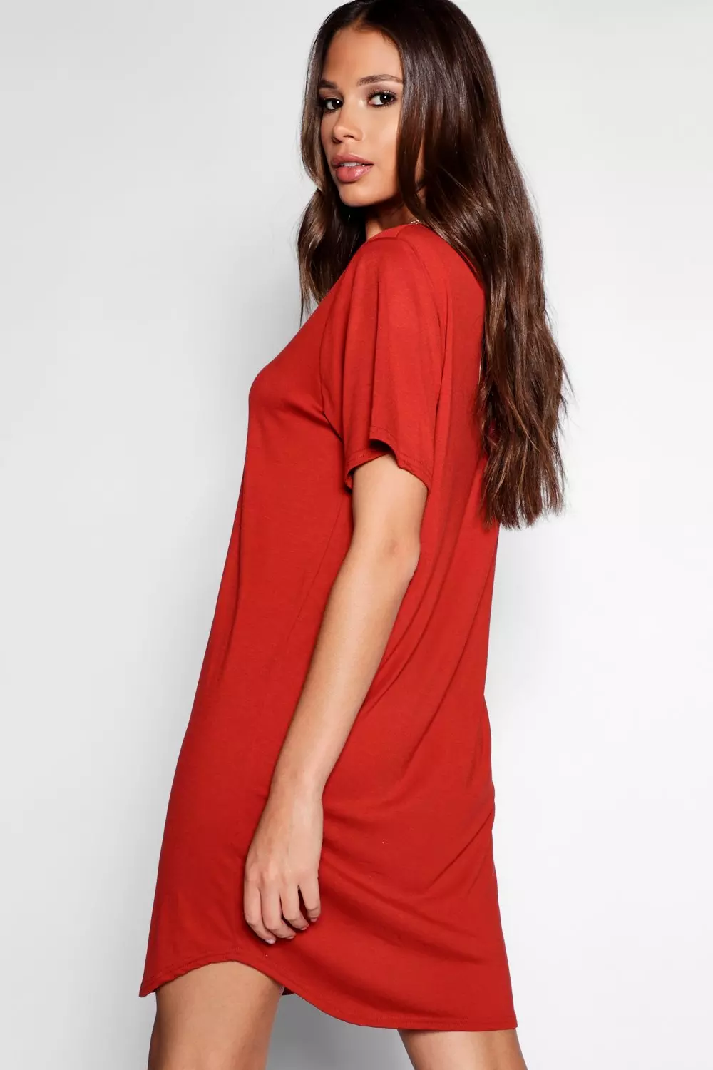 Curved hem tee shirt dress best sale