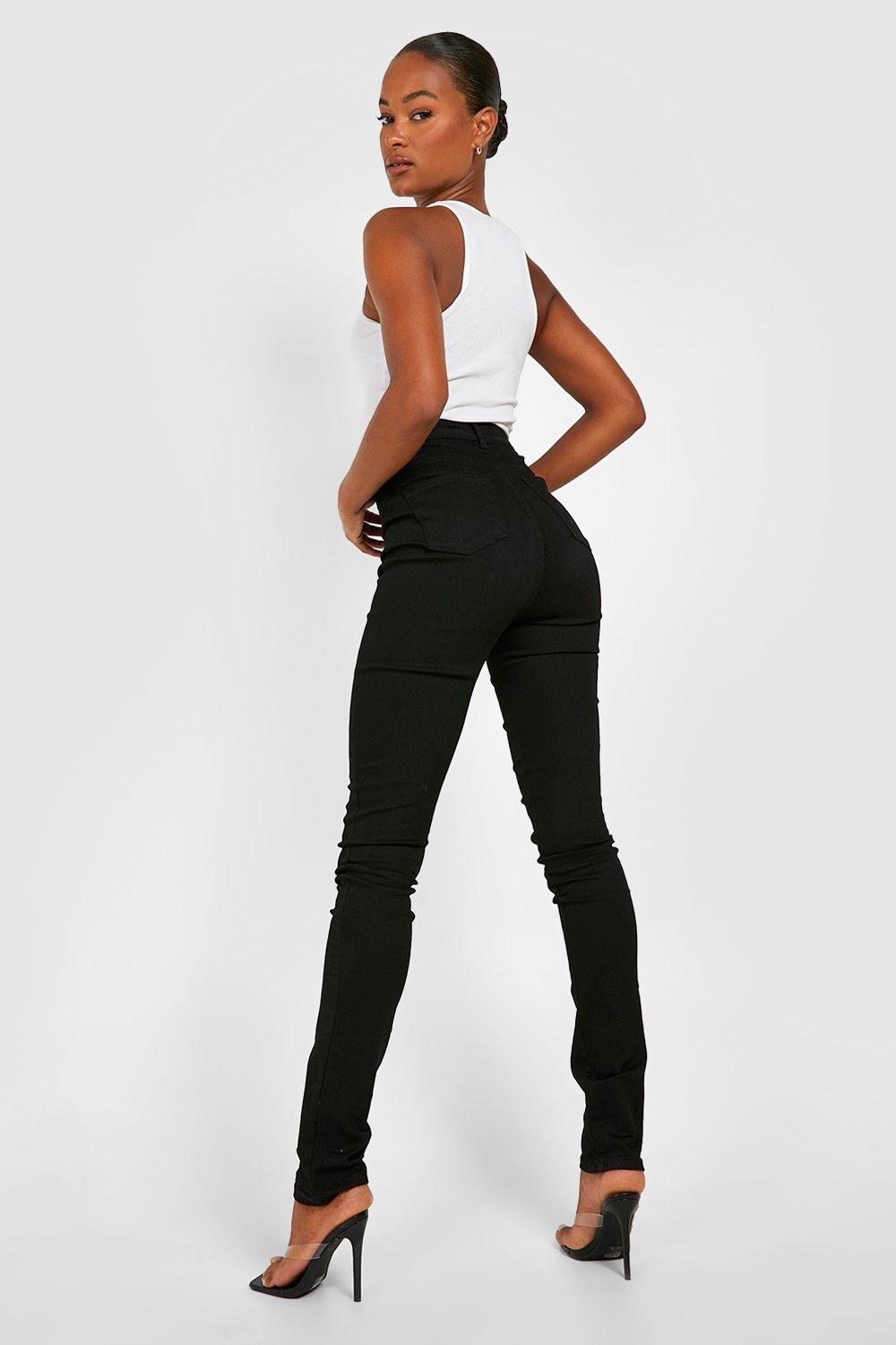 Jean slim noir taille haute hot sale