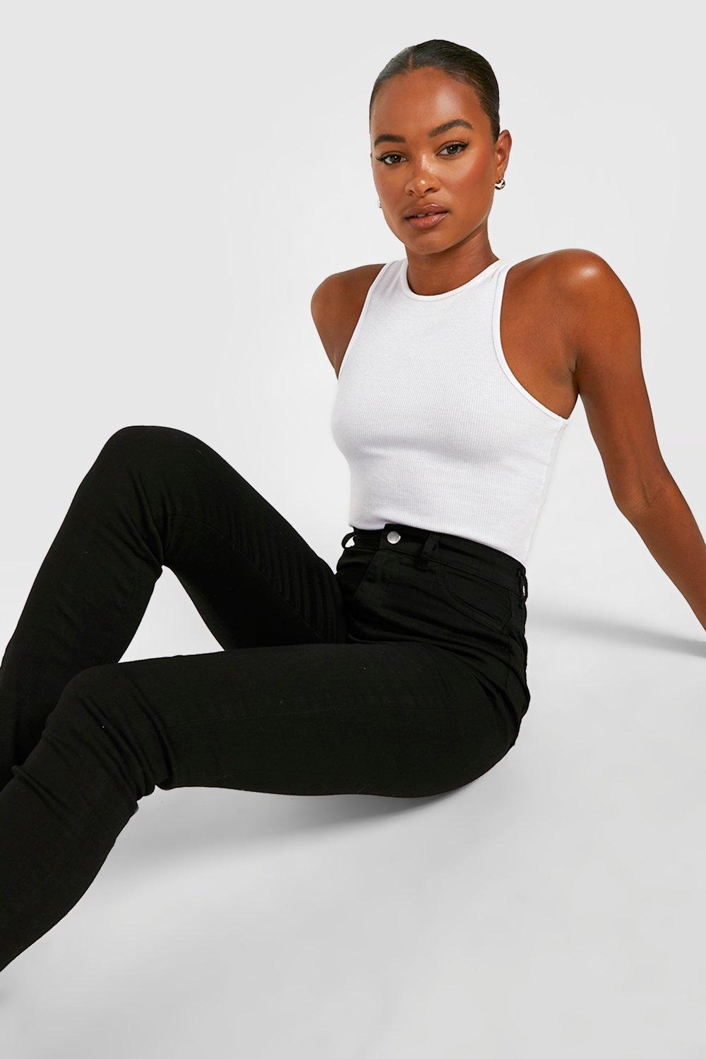 Women's Stretchy Skinny Jeans High Rise Denim Pants Black 
