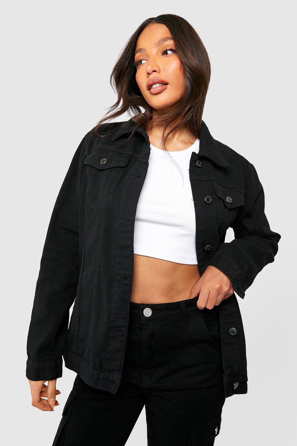 Black cropped denim jacket cheap boohoo