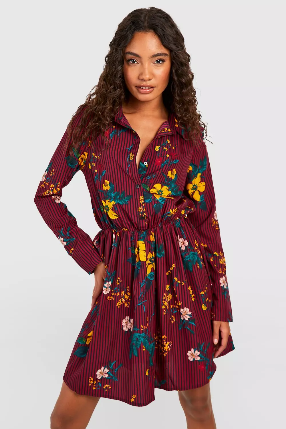 Boohoo floral shirt dress best sale