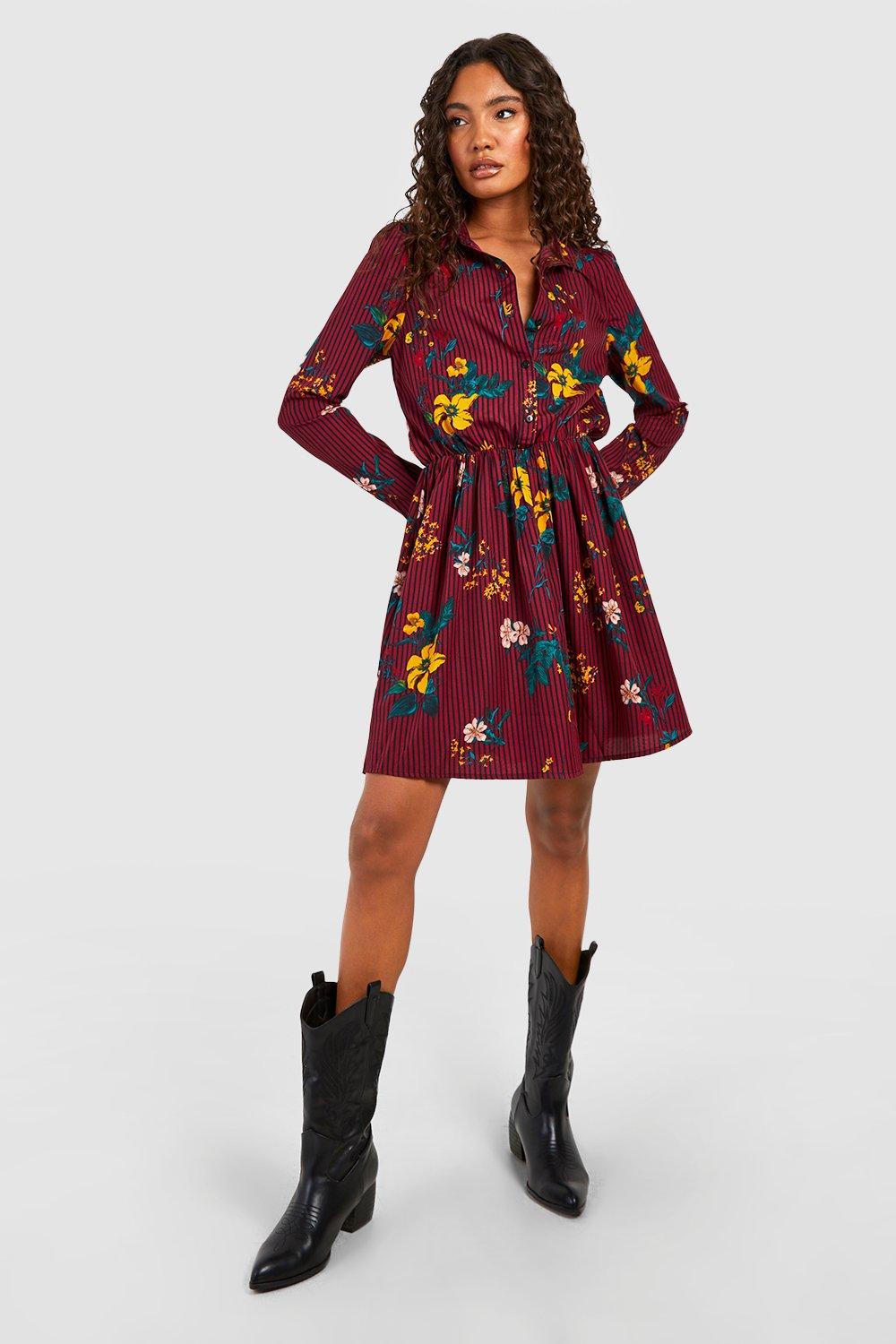 Boohoo floral shirt clearance dress