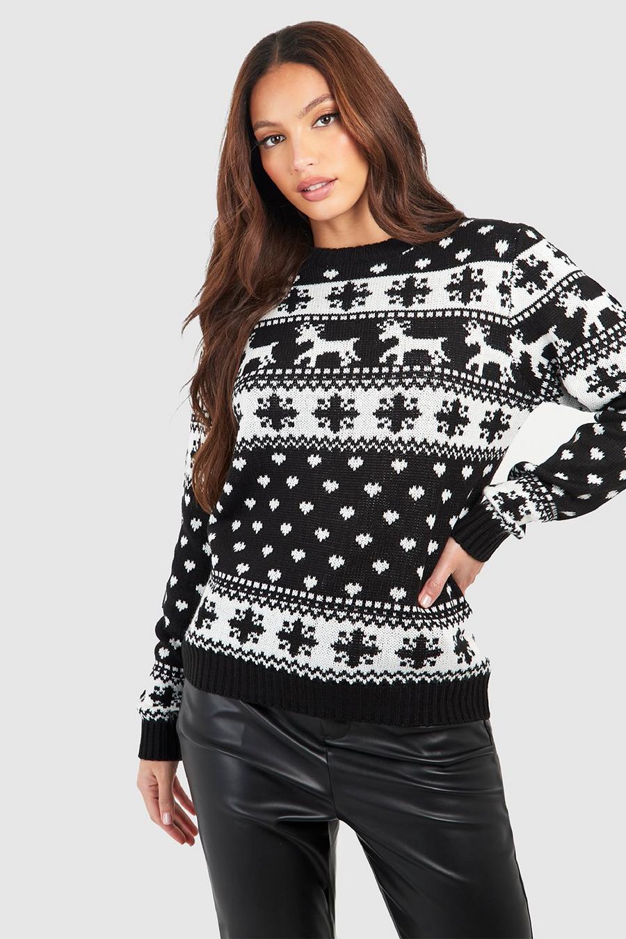 Black Tall Reindeers Christmas Sweater image number 1