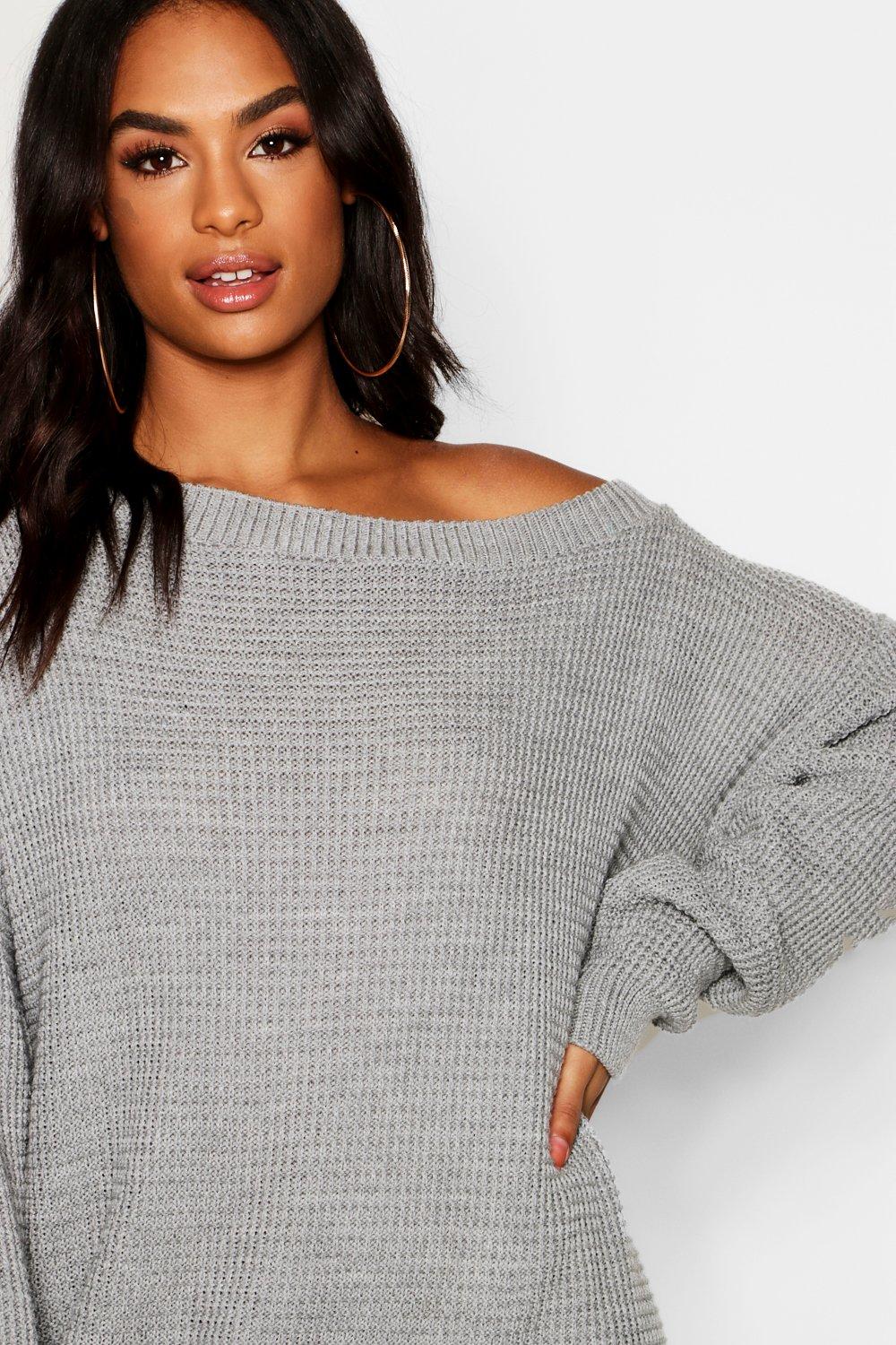 grey slash neck jumper