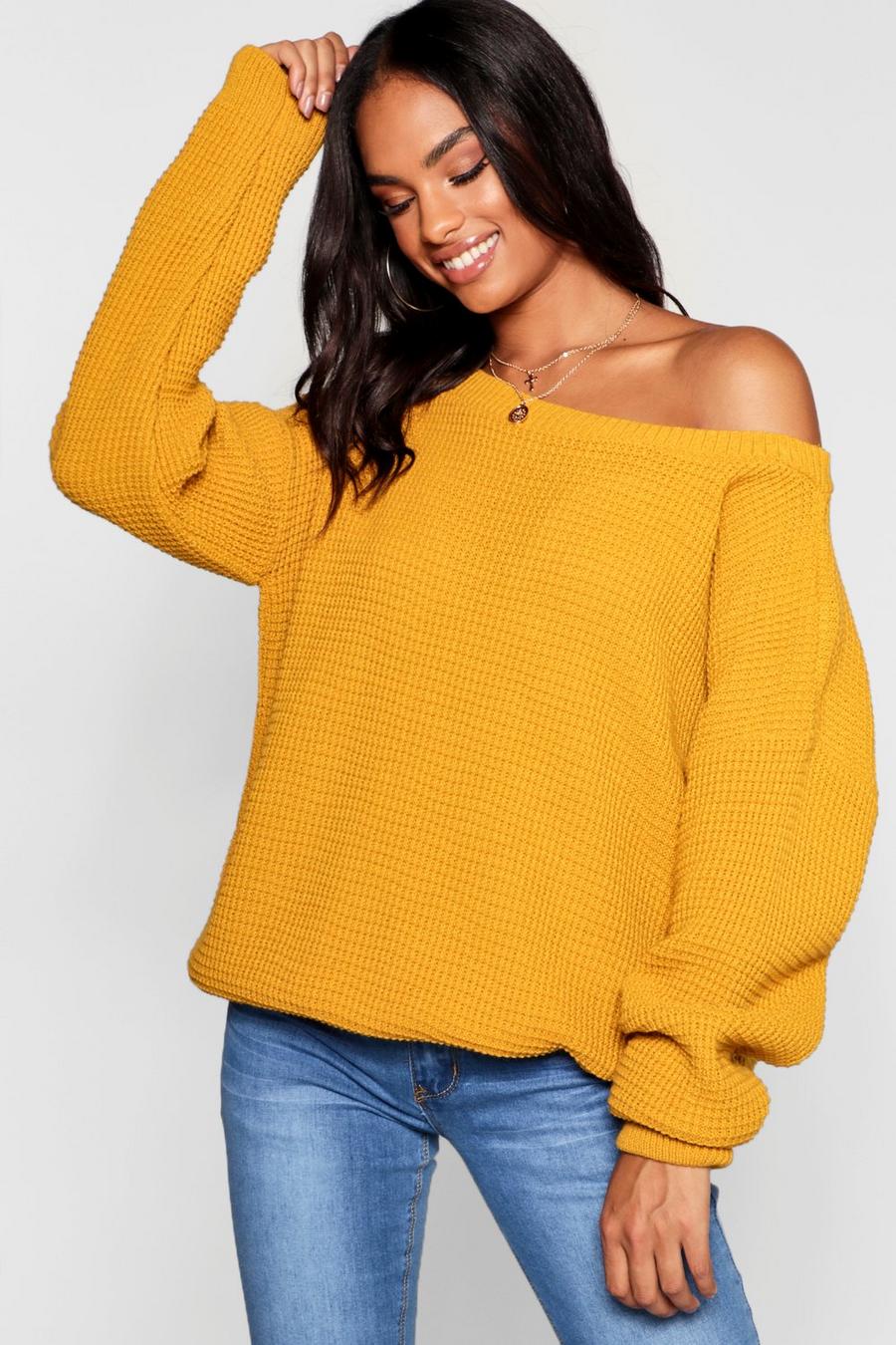 Mustard Tall Slash Neck Sweater image number 1