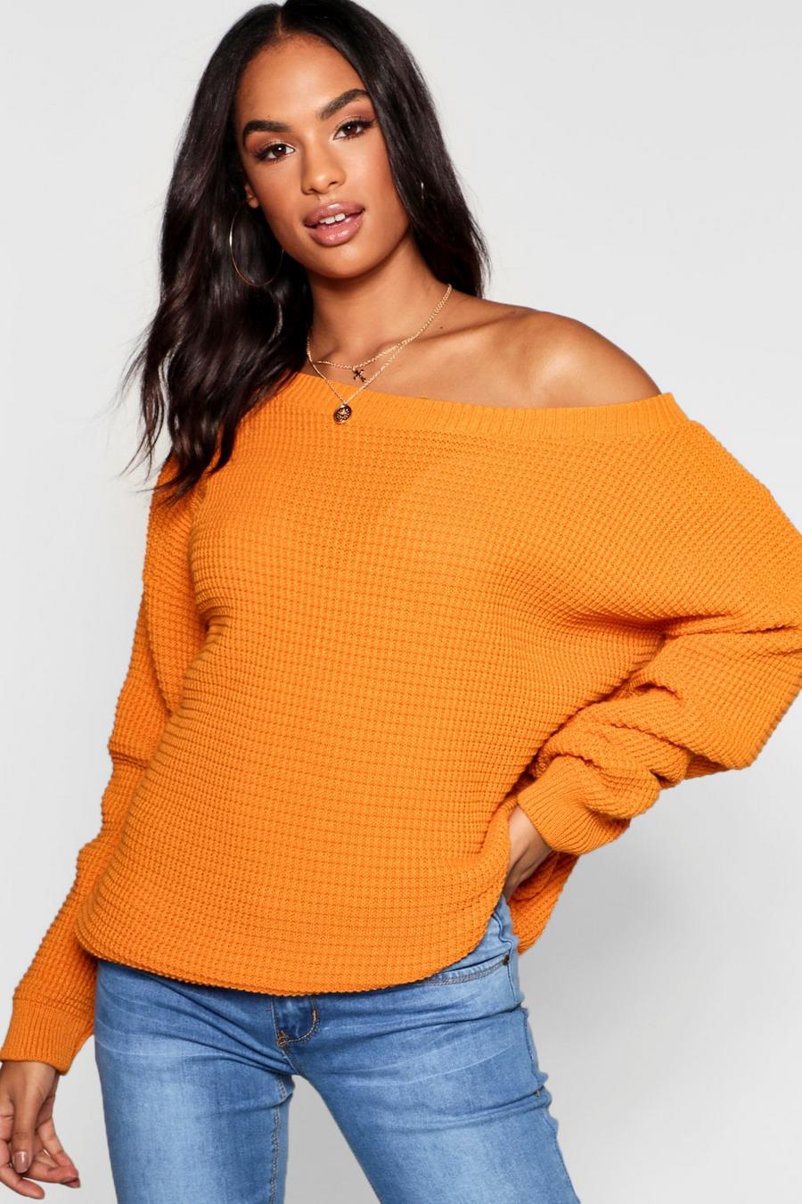 Orange Tall Slash Neck Sweater image number 1