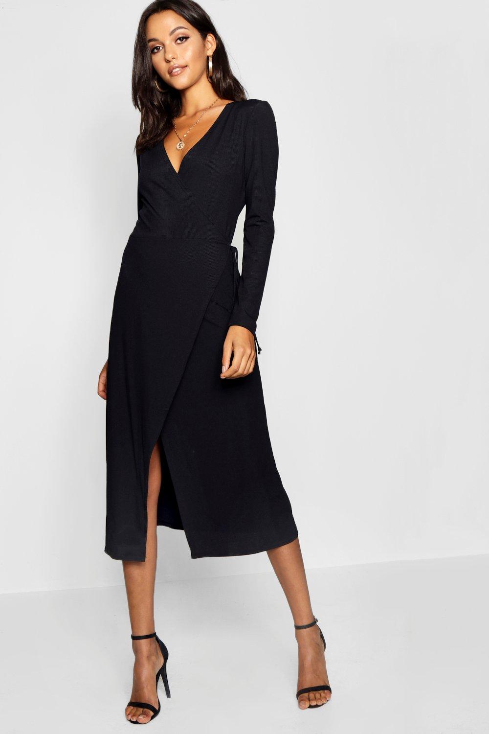 Tall Rib Wrap Jersey Dress | boohoo