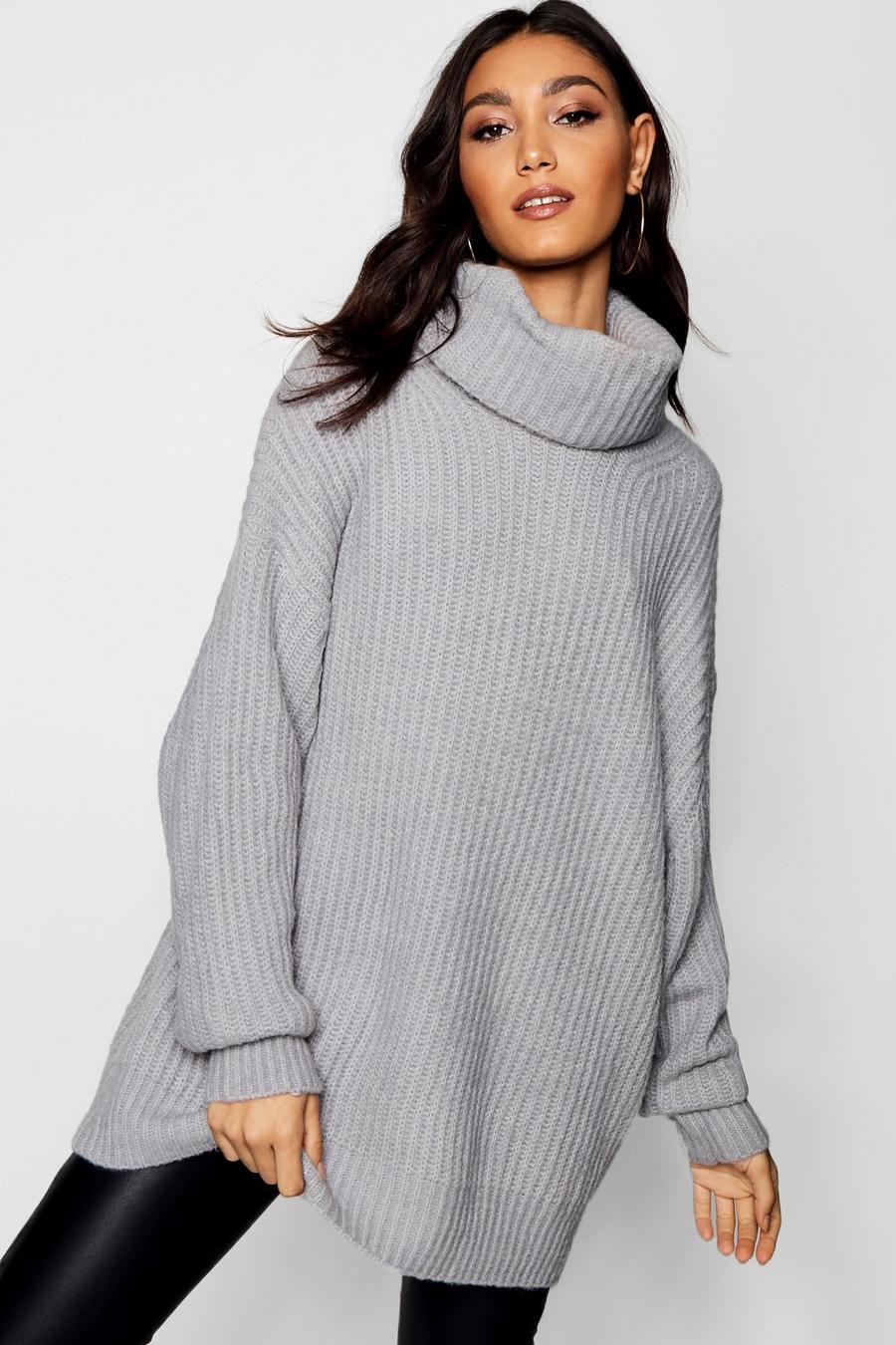Tall Oversized Roll Neck Jumper, Silver image number 1