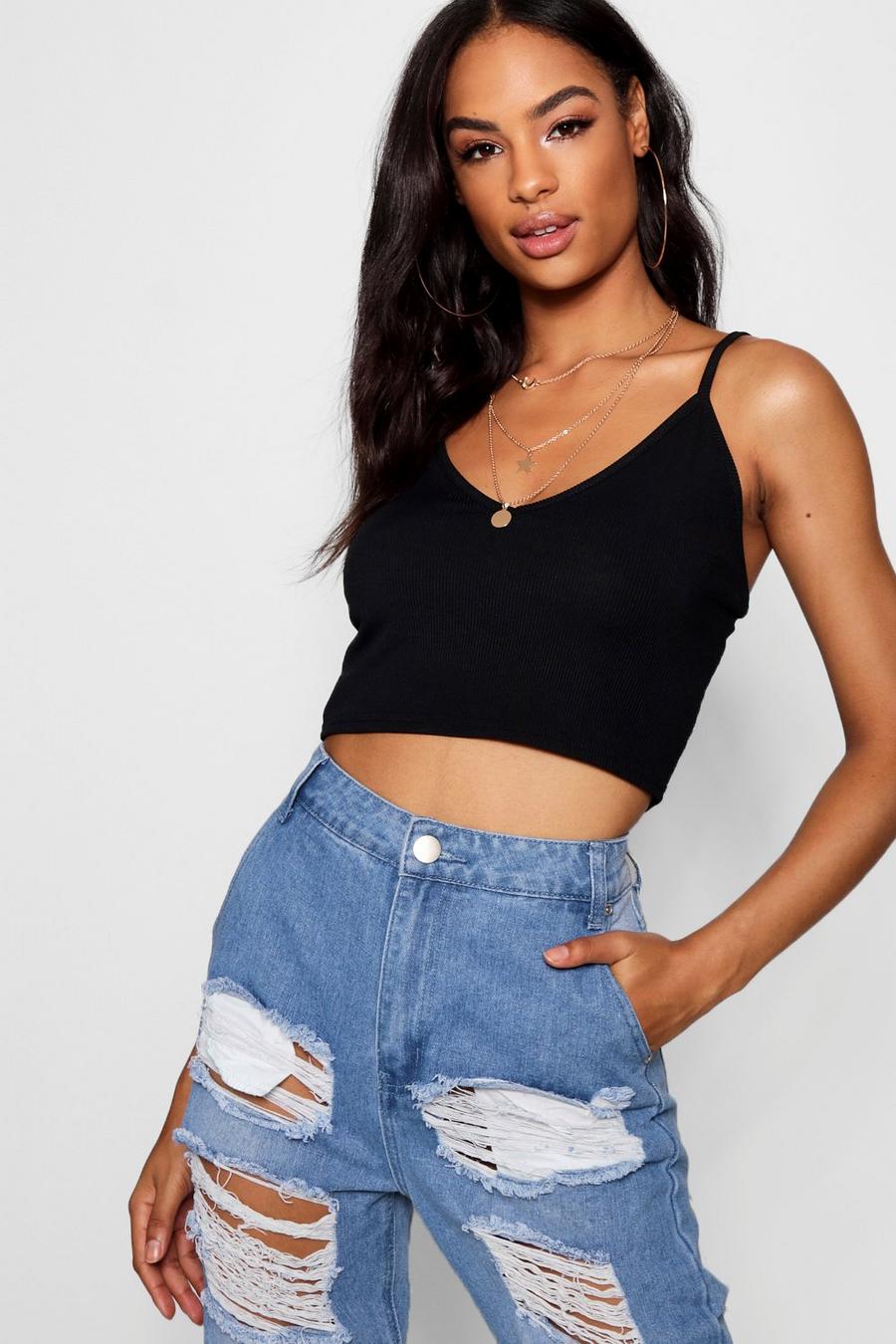 Tall Ribbed V Neck Crop image number 1