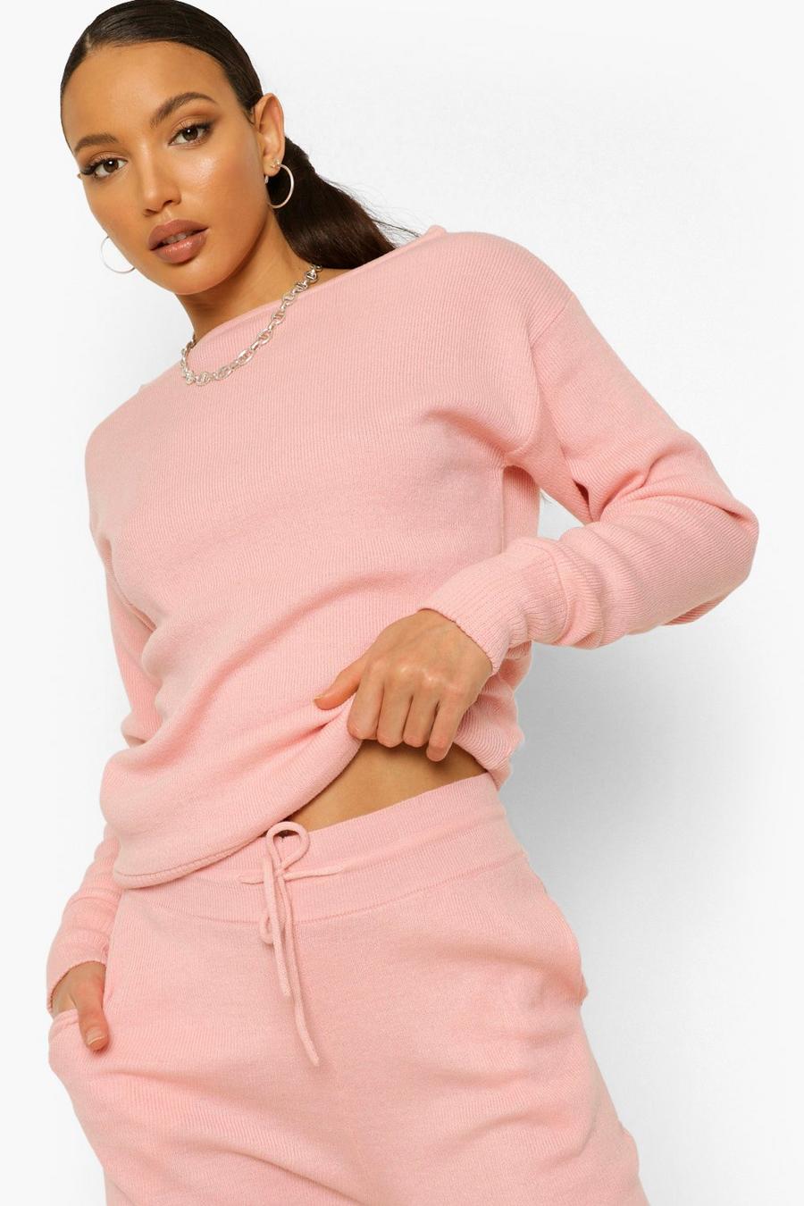Pink Tall Slash Neck Knitted Co-Ord image number 1
