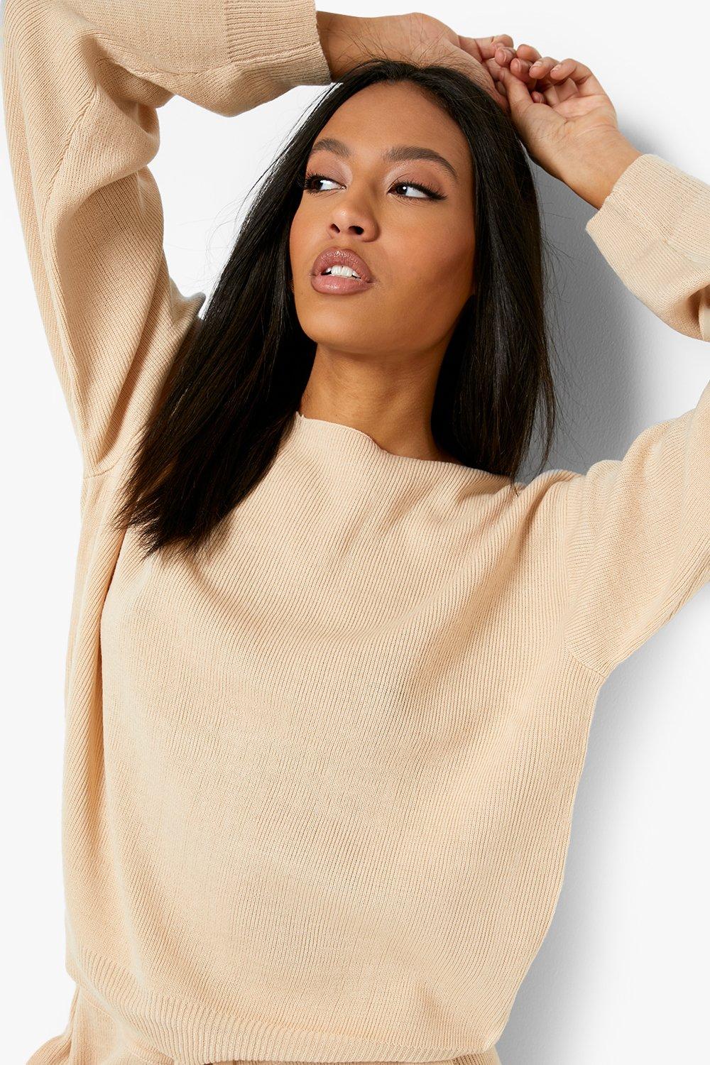 Tall Loungewear Knitted Slash Neck Long Sleeve Top & Joggers