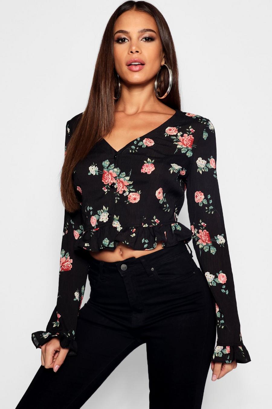 Tall Ditsy Floral Wrap Ruffle Blouse image number 1