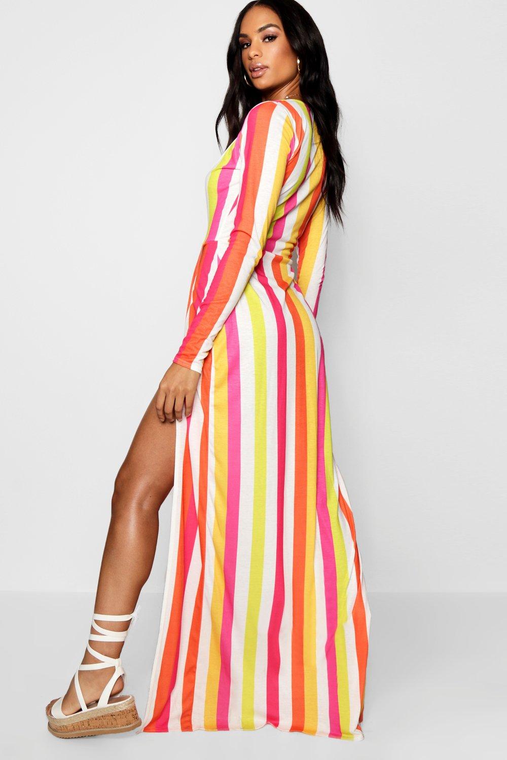 bright striped maxi dress