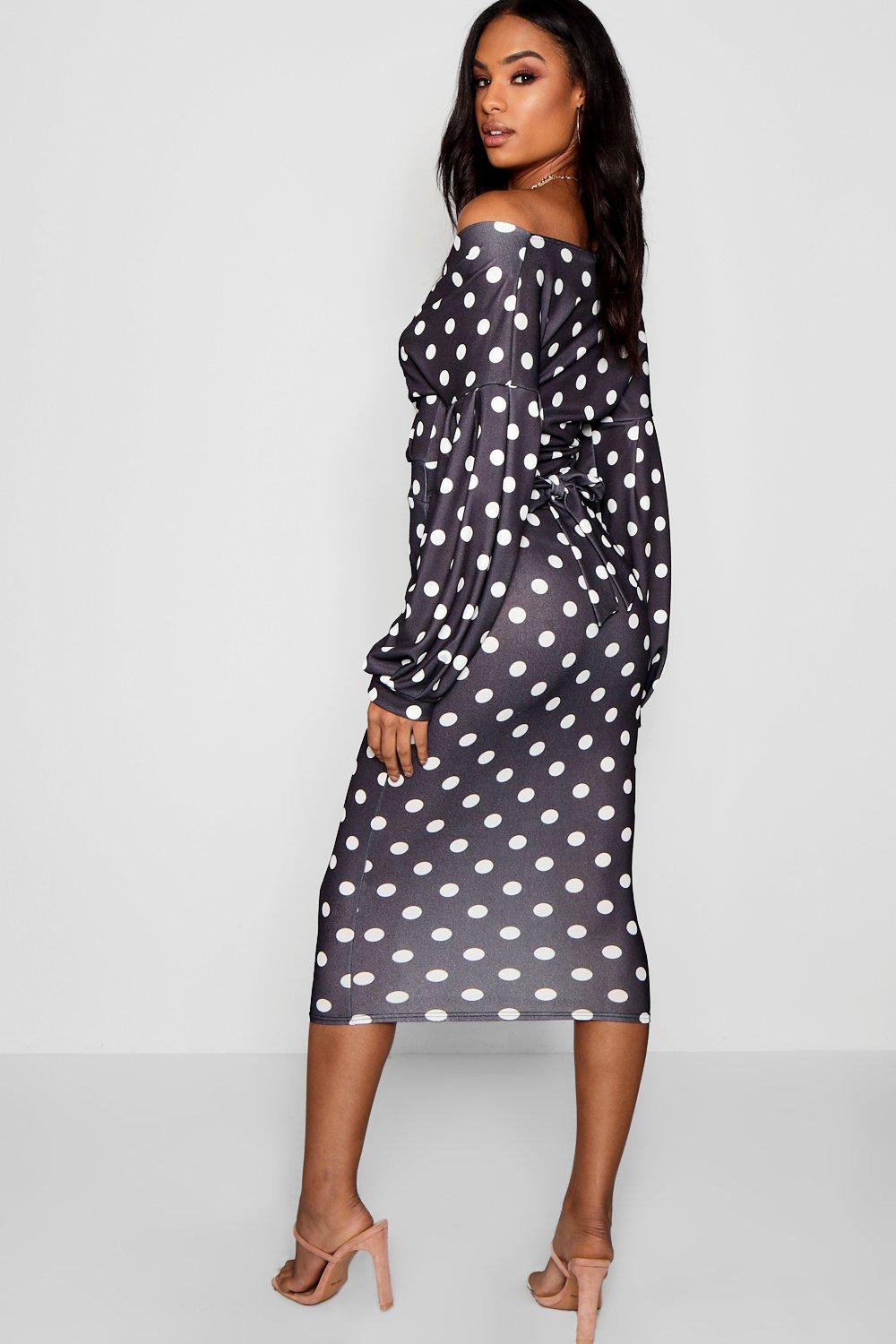 Tall Polka Dot Midi Bodycon Dress boohoo