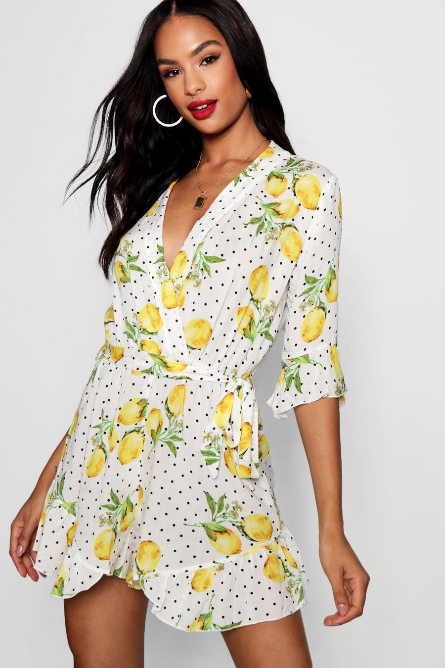 Tall Lemon Polka Dot Wrap Playsuit image number 1