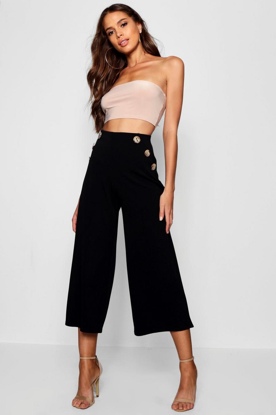 Tall Horn Button Detail Crepe Culottes image number 1