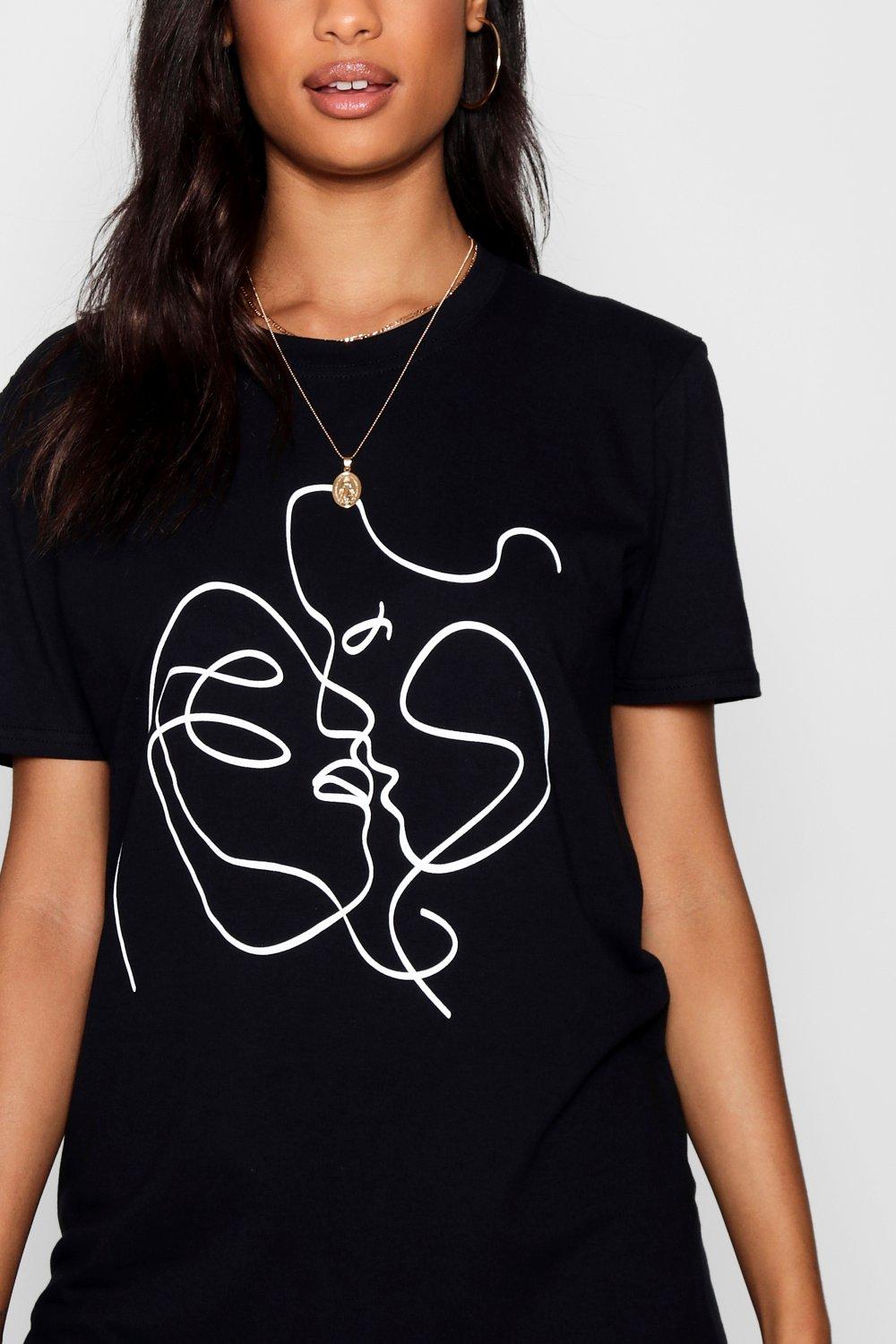 Lang T shirt met print van geschetst gezicht