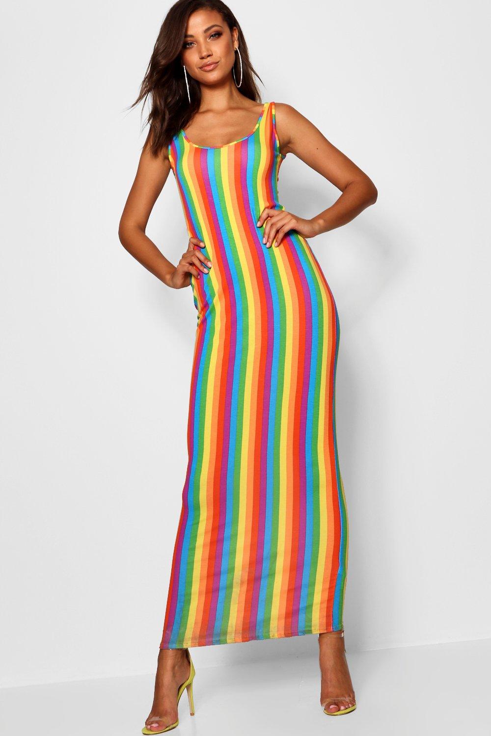 rainbow stripe maxi dress