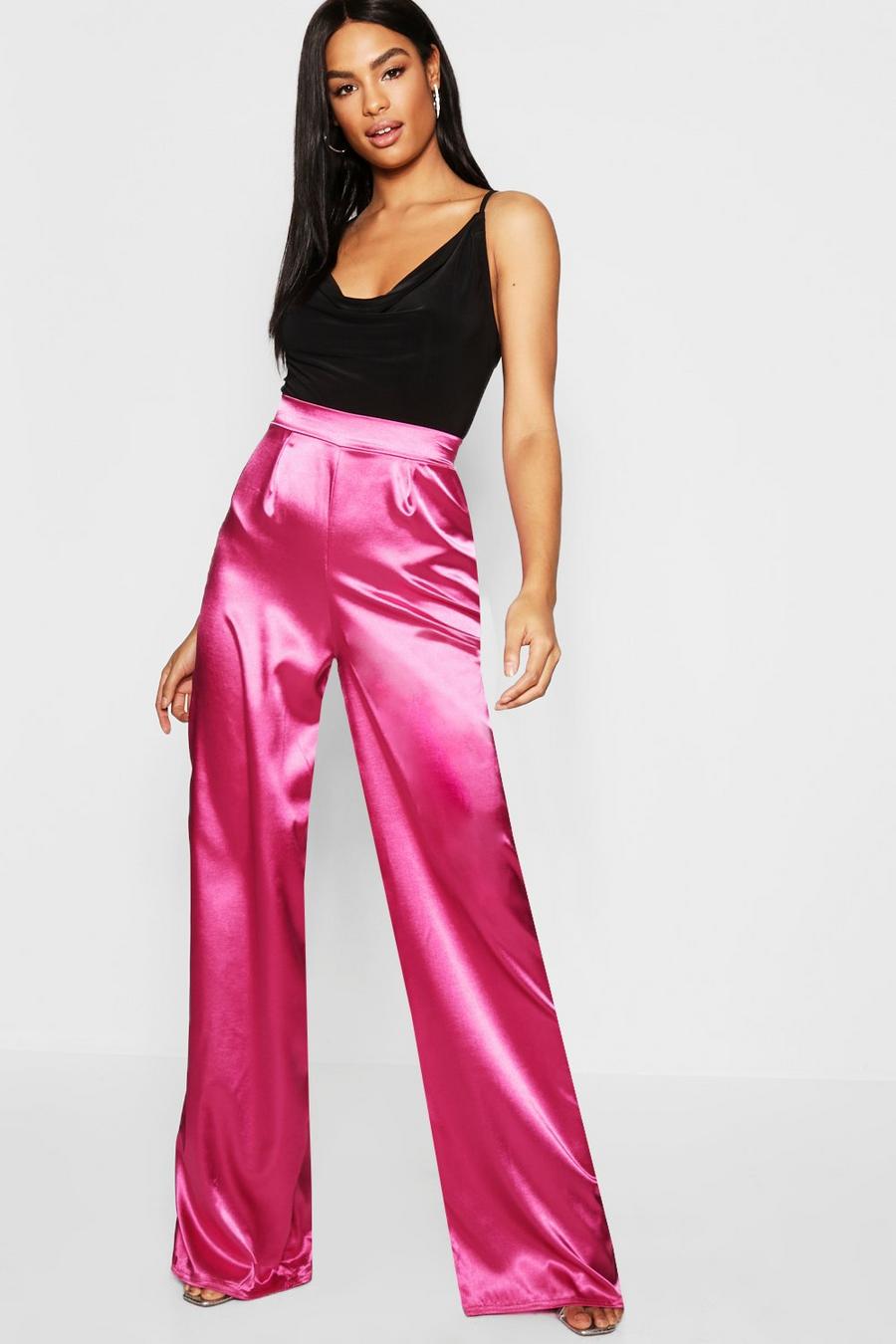 Mauve Tall Isabel Satin Wide Leg Trousers image number 1