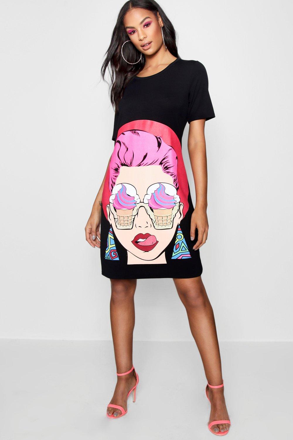 face print t shirt dress