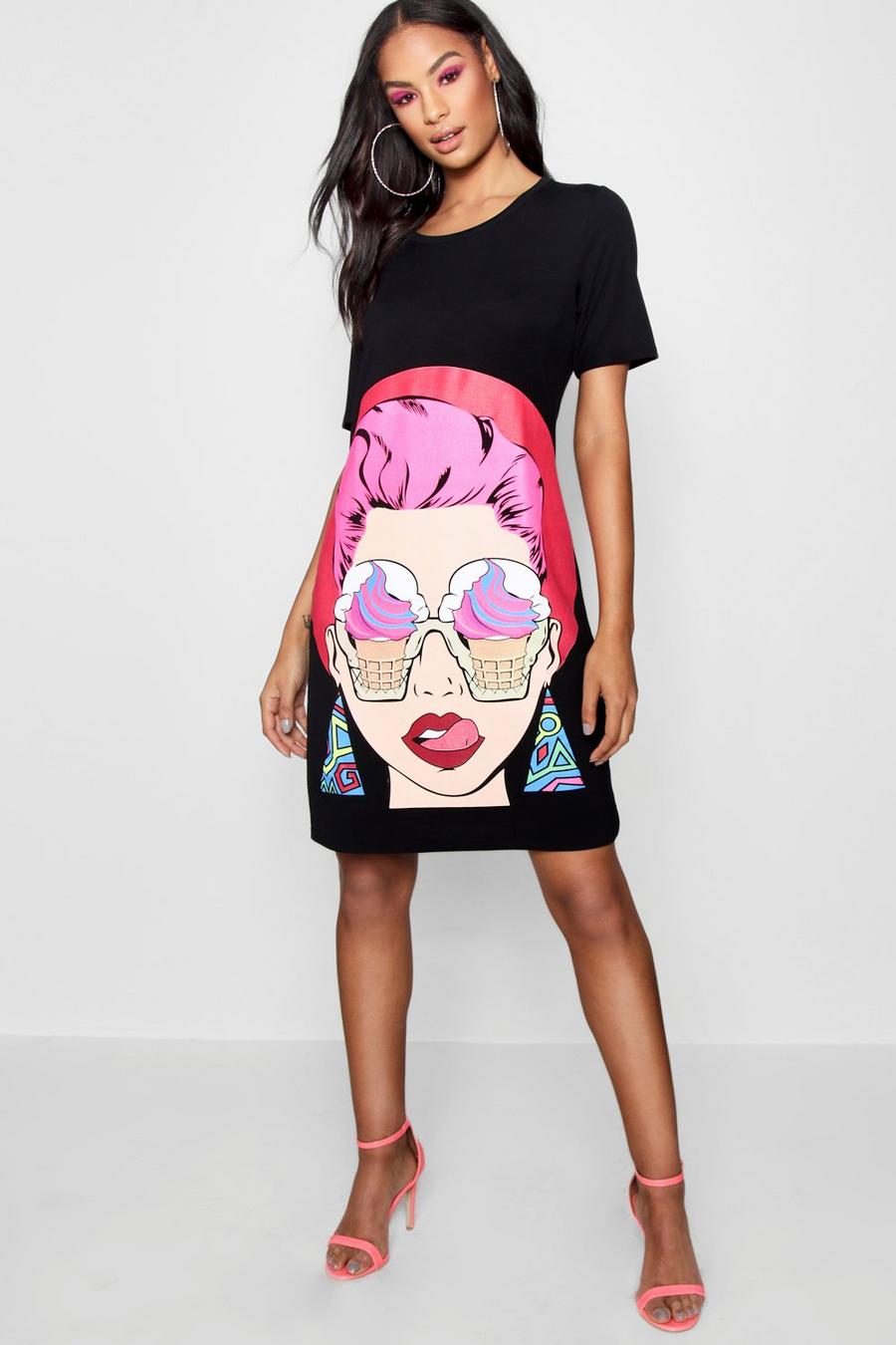 Tall T-Shirt-Kleid mit Gesichts-Print image number 1